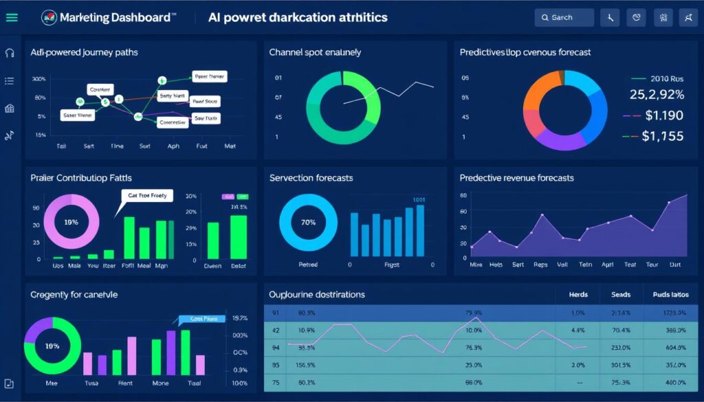 AI analytics dashboard showing multi-channel attribution and ROI metrics AI analytics dashboard showing multi-channel attribution and ROI metrics