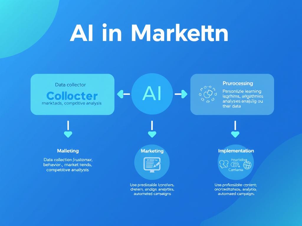 AI in Marketing workflow showing data collection, analysis, and implementation AI in Marketing workflow showing data collection, analysis, and implementation