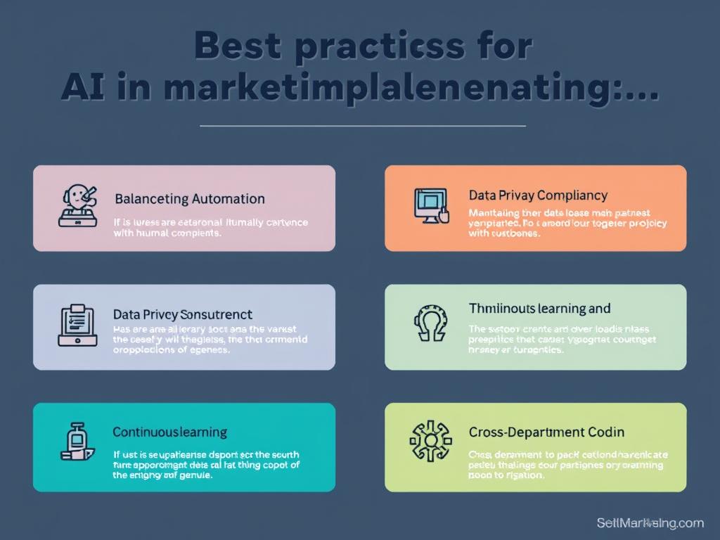 Best practices for AI in marketing implementation showing key considerations Best practices for AI in marketing implementation showing key considerations