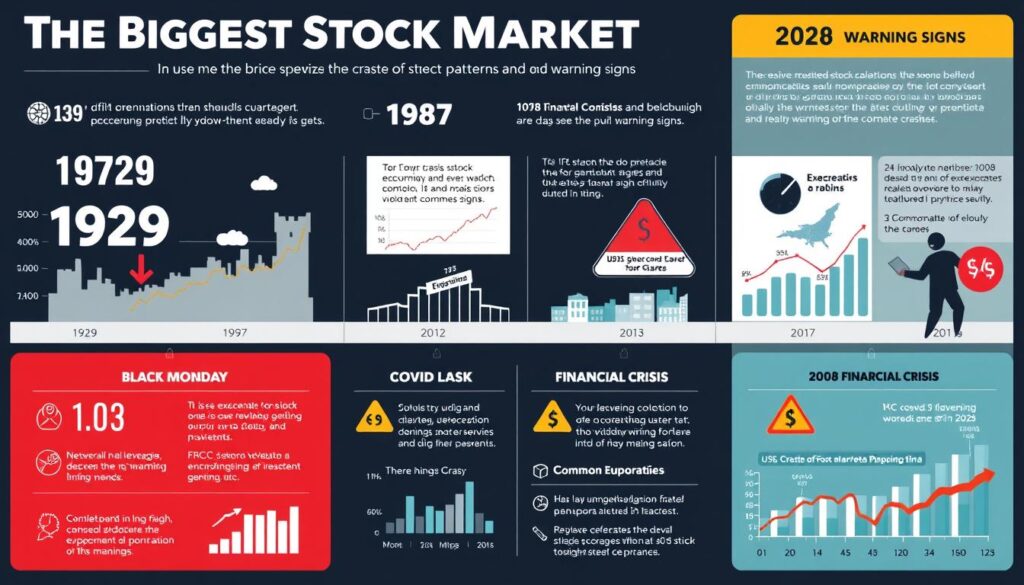 Infographic showing common patterns across major stock market crashes in history Infographic showing common patterns across major stock market crashes in history