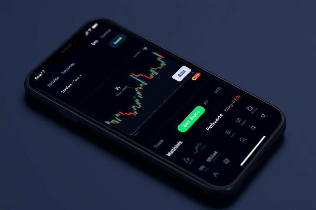 Mobile trading app interface showing real-time market data and future of trading technology features