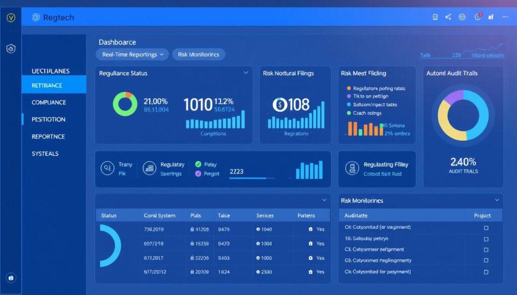 Regulatory technology dashboard showing compliance monitoring and future of trading technology integration