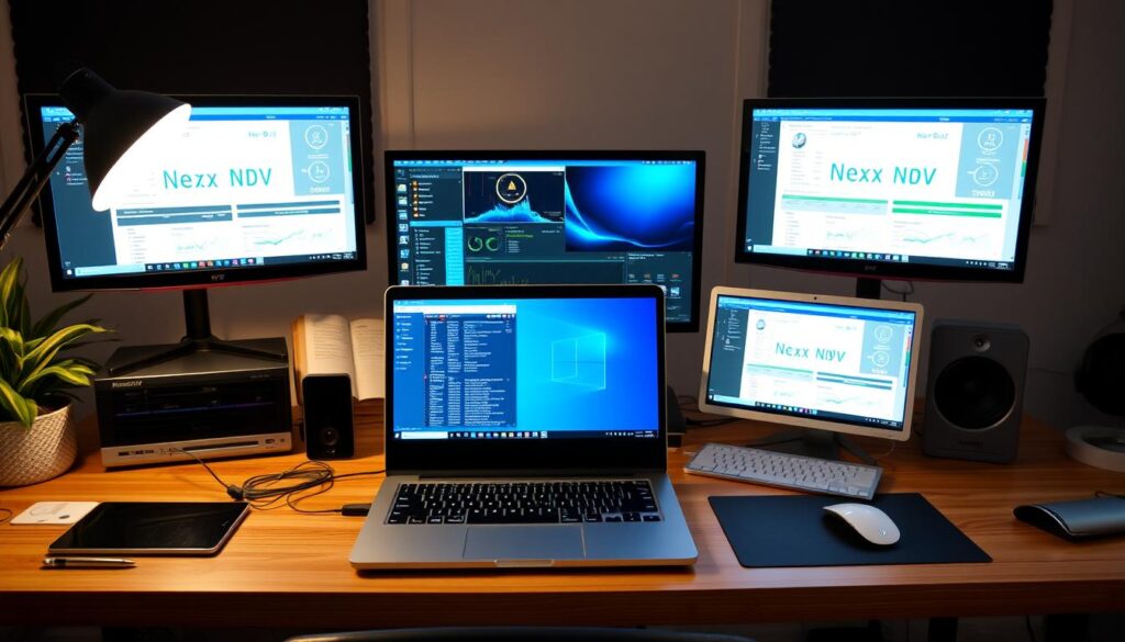 Remote work setup showing essential technology during recession Remote work setup showing essential technology during recession