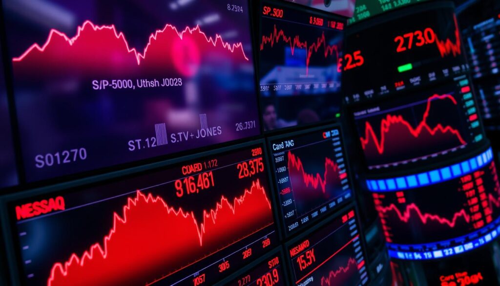 Stock market screens showing massive declines during March 2020 COVID-19 crash Stock market screens showing massive declines during March 2020 COVID-19 crash