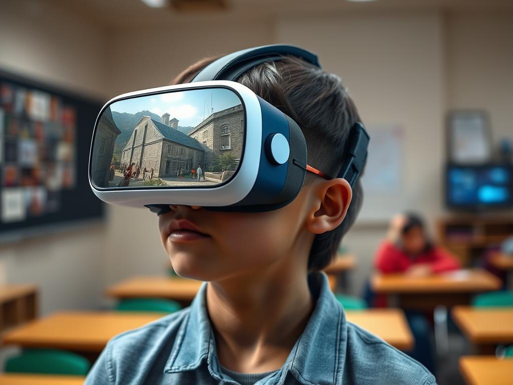 Student using VR with artificial intelligence for immersive educational experience Student using VR with artificial intelligence for immersive educational experience
