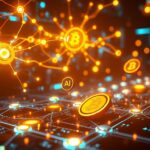 AI-powered cryptocurrency trading visualization showing neural networks analyzing market data