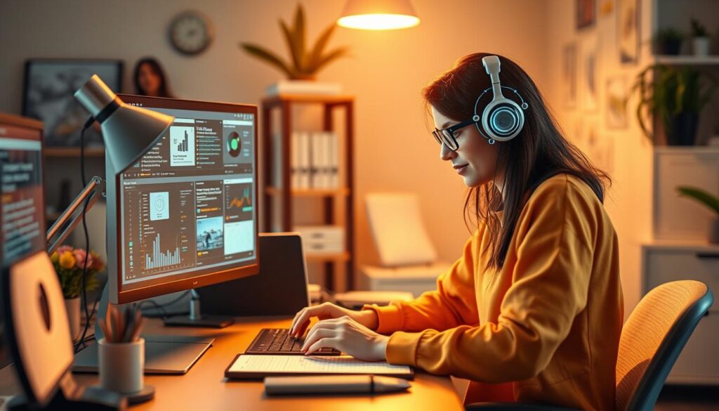 Balanced approach to AI for content creation and blogging showing collaboration between human creativity and AI efficiency Balanced approach to AI for content creation and blogging showing collaboration between human creativity and AI efficiency