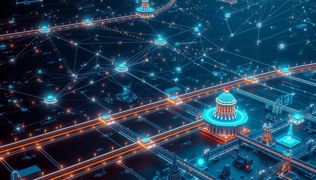 Decentralized Finance ecosystem visualization showing interconnected DeFi protocols and services Decentralized Finance ecosystem visualization showing interconnected DeFi protocols and services