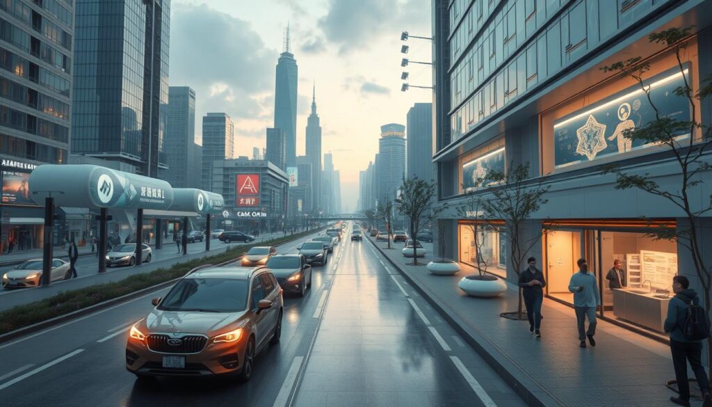 Futuristic city landscape showing harmonious integration of AI technologies in everyday life Futuristic city landscape showing harmonious integration of AI technologies in everyday life