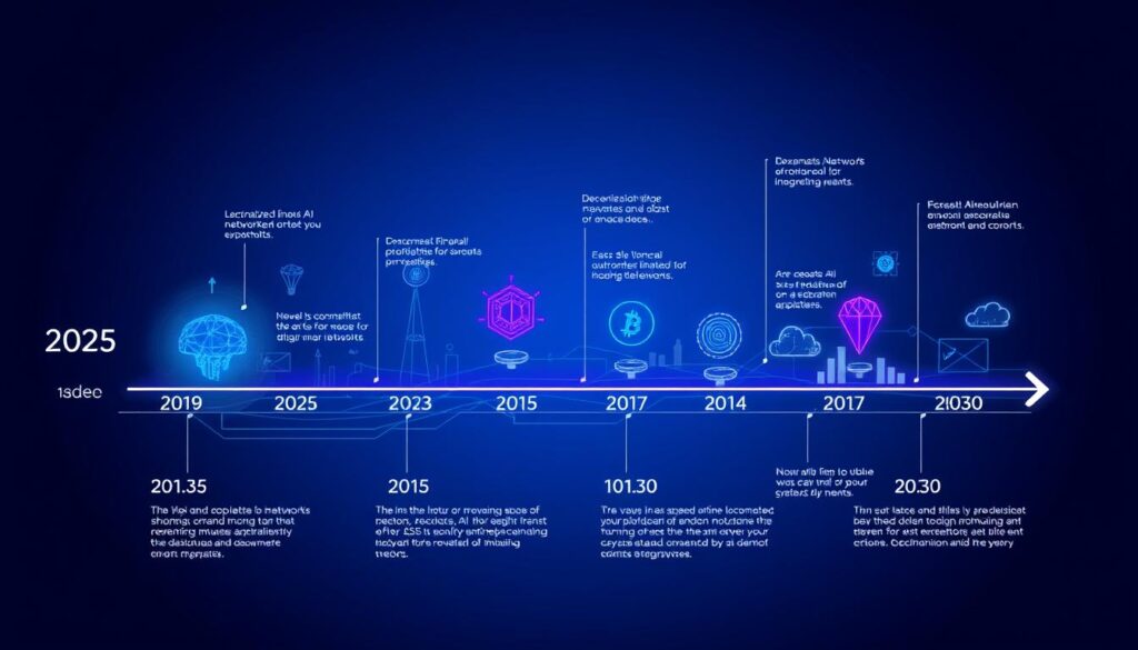 Futuristic visualization of AI and crypto technology evolution from 2025 to 2030 showing increasing integration and new applications Futuristic visualization of AI and crypto technology evolution from 2025 to 2030 showing increasing integration and new applications