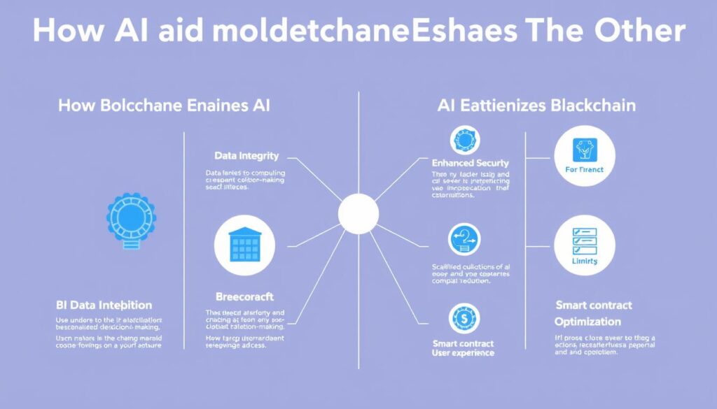 Infographic showing how AI and blockchain technologies enhance each other at their intersection Infographic showing how AI and blockchain technologies enhance each other at their intersection