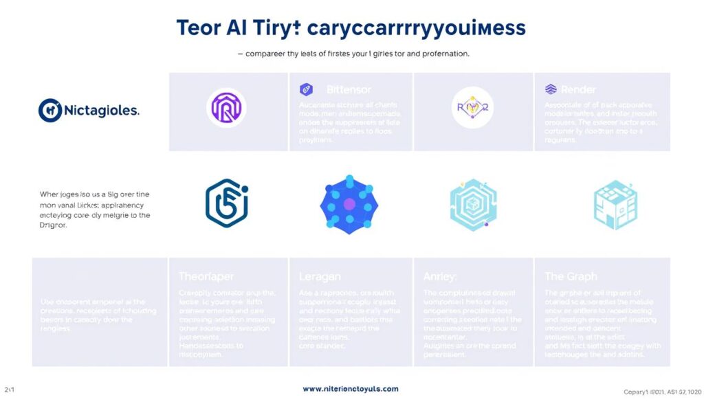 Visual comparison of leading AI cryptocurrency projects showing their logos, key features, and market positions Visual comparison of leading AI cryptocurrency projects showing their logos, key features, and market positions
