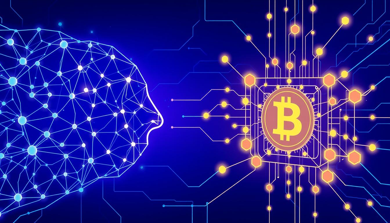 Visual representation of AI and crypto intersection showing neural networks connected to blockchain