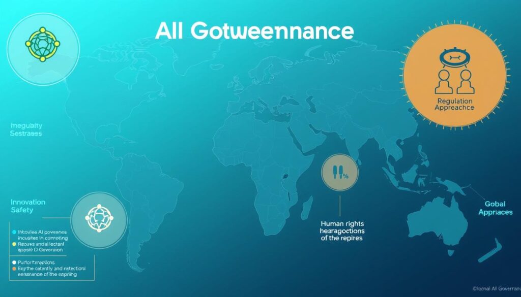 Visual representation of global AI governance frameworks and regulatory approaches Visual representation of global AI governance frameworks and regulatory approaches